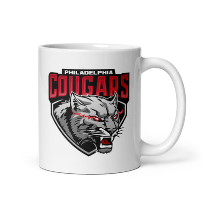 Philadelphia Cougars White glossy mug