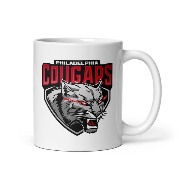 Philadelphia Cougars White glossy mug