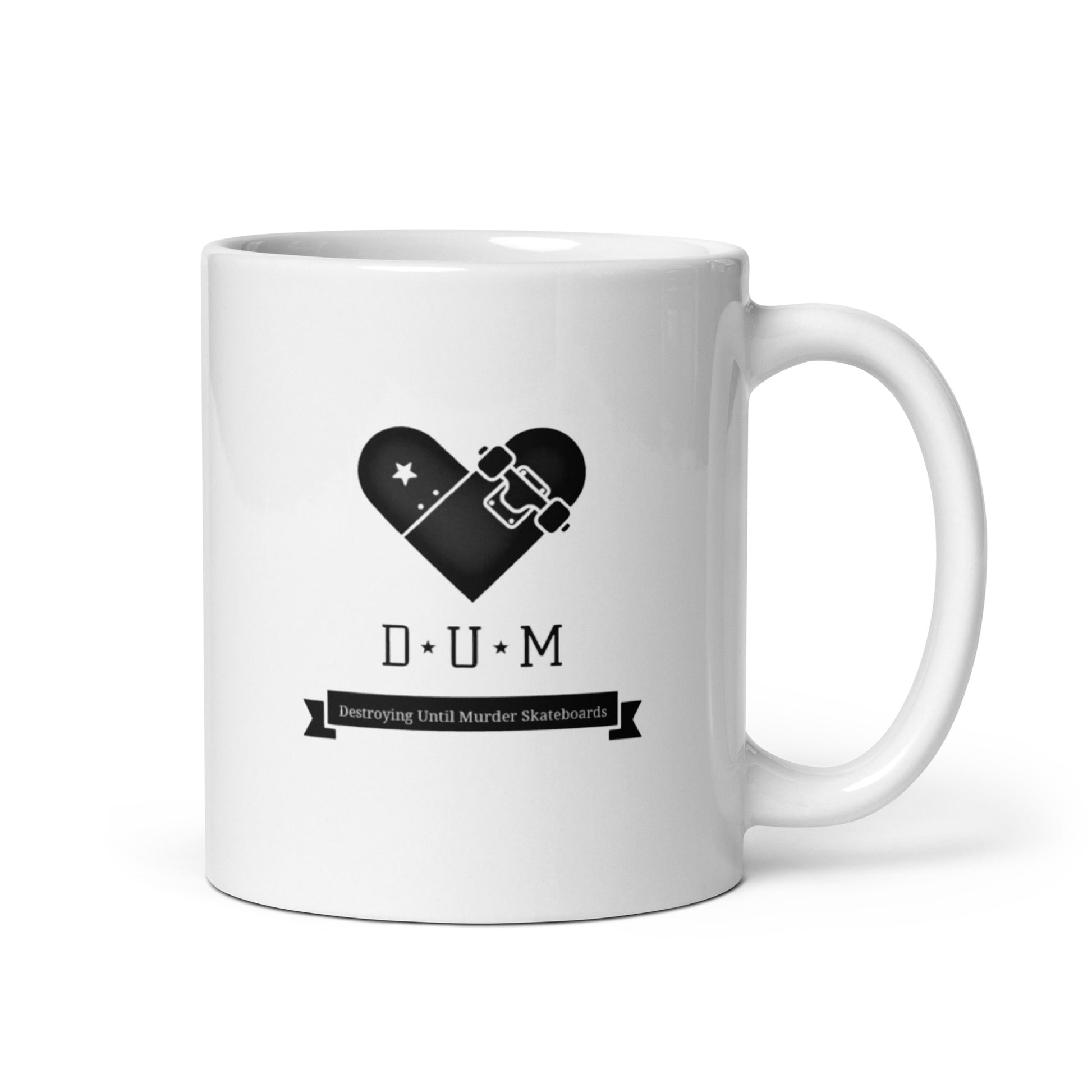 Dum Skateboard White glossy mug