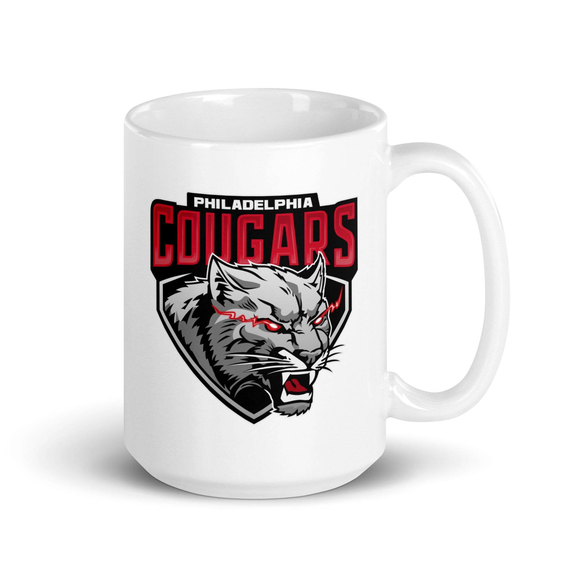 Philadelphia Cougars White glossy mug